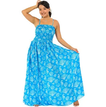 Dámské šaty Himalife Dlouhé šaty s kapsami Mušle - modrá s bílou Velikost: S/M