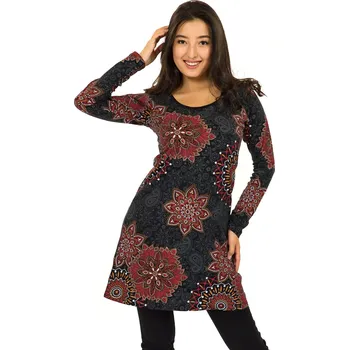 Dámské šaty Himalife Šaty s dlouhým rukávem Sambora - černá s červenou Velikost: 3XL - Móda pro plnoštíhlé, Oblečení nadměrné velikosti