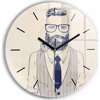 Hodiny Foto Hodiny Skleněné Nástěnné Do Moderních Interiérů Muž s vousy průměr 30 cm