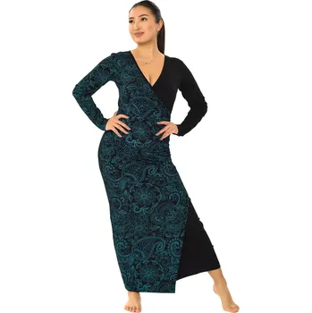 Dámské šaty Himalife Dlouhé asymetrické šaty Kalimera - černá s tyrkysovou Velikost: M