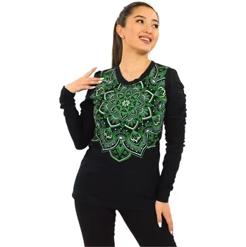 Dámská mikina Himalife Mikina Lanikai - černá se zelenou Velikost: 4XL - Móda pro plnoštíhlé, Oblečení nadměrné velikosti