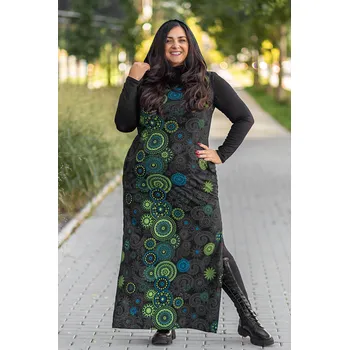 Dámské šaty Himalife Dlouhé šaty s kapucí Lahaina - černá s limetkovou Velikost: L