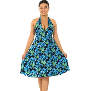 Dámské šaty Himalife Šaty se zavazováním za krk Amaya - černá s modrou Velikost: S/M