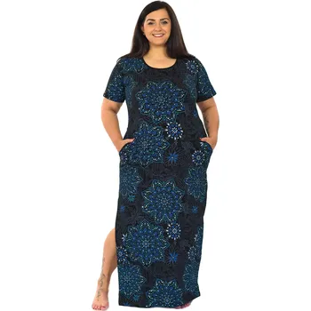 Dámské šaty Himalife Dlouhé šaty s kapsami Nida - černá s modrou Velikost: 3XL - Móda pro plnoštíhlé, Oblečení nadměrné velikosti