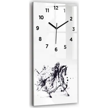 Hodiny Skleněné nástěnné hodiny s grafikou Rytíř na koni z kapek inkoustu 30x60 cm