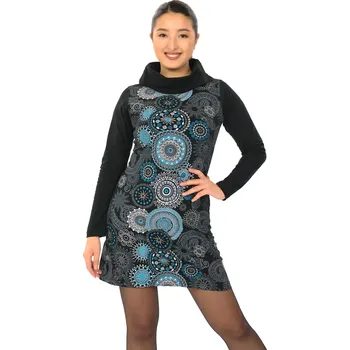 Dámské šaty Himalife Tunika/šaty s límcem Sarita - černá s tyrkysovou Velikost: L