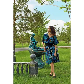 Dámské šaty Himalife Šaty s širokými rukávy Godiva - černá s tyrkysovou Velikost: L/XL - Móda pro plnoštíhlé, Oblečení nadměrné velikosti