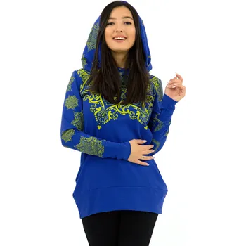 Dámská mikina Himalife Mikina Moana s maxi kapucí - modrá se žlutou Velikost: 4XL - Móda pro plnoštíhlé, Oblečení nadměrné velikosti