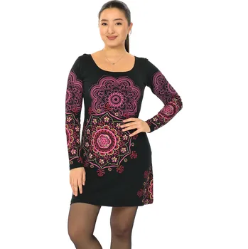 Dámské šaty Himalife Šaty Noelani - černá s růžovou Velikost: 3XL - Móda pro plnoštíhlé, Oblečení nadměrné velikosti