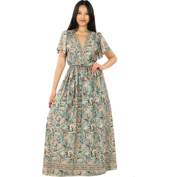 Dámské šaty Himalife Dlouhé zavinovací šaty Paisley - šedá s barvami Velikost: XXL/3XL - Móda pro plnoštíhlé, Oblečení nadměrné velikosti