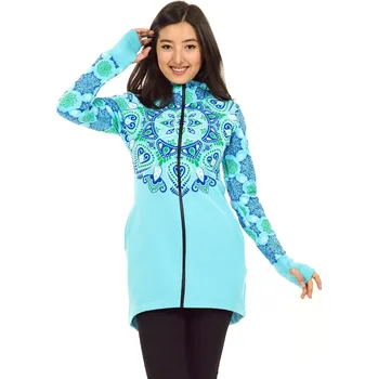 Dámská mikina Himalife Prodloužená mikina na zip s kapucí Kiana - tyrkysová Velikost: 3XL - Móda pro plnoštíhlé, Oblečení nadměrné velikosti