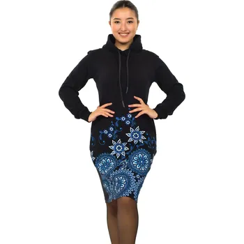 Dámská mikina Himalife Šatomikina s maxi límcem Siena - černá s modrou Velikost: XXL - Móda pro plnoštíhlé, Oblečení nadměrné velikosti