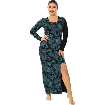 Dámské šaty Himalife Dlouhé šaty s kapsami Etisha - černá s tyrkysovou Velikost: 3XL - Móda pro plnoštíhlé, Oblečení nadměrné velikosti