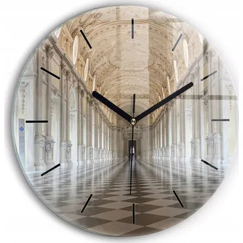 Hodiny Moderní skleněné hodiny s grafikou na zeď Muzeum La Veneria Reale fi30 cm