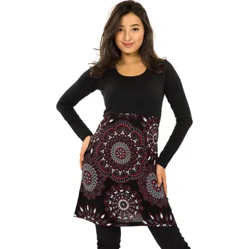 Dámské šaty Himalife Šaty s dlouhým rukávem Kaika - černá s červenou Velikost: 3XL - Móda pro plnoštíhlé, Oblečení nadměrné velikosti