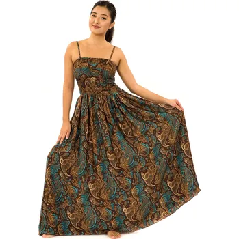 Dámské šaty Himalife Dlouhé šaty s kapsami Siera - hnědá s tyrkysovou Velikost: S/M