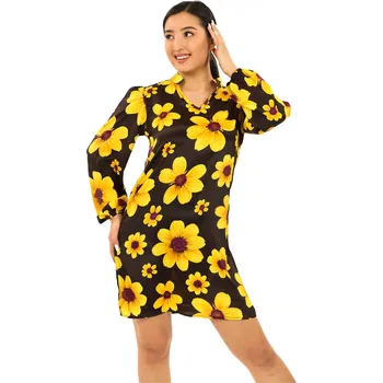 Dámské šaty Himalife Košilové šaty Vesna - hnědá se žlutou Velikost: 4XL - Móda pro plnoštíhlé, Oblečení nadměrné velikosti