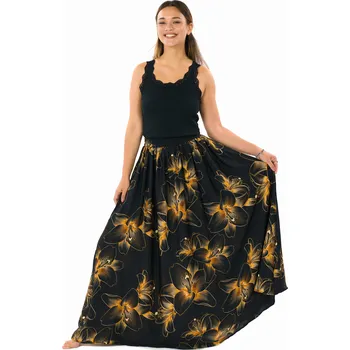 Dámská sukně Himalife Maxi sukně s kapsami Lilie - černá se zlatou Velikost: XXL/3XL - Móda pro plnoštíhlé, Oblečení nadměrné velikosti