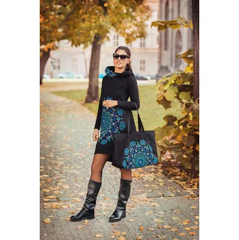 Dámská mikina Himalife Šatomikina s maxi kapucí&nbsp;Nayla - černá s modrou Velikost: 3XL - Móda pro plnoštíhlé, Oblečení nadměrné velikosti