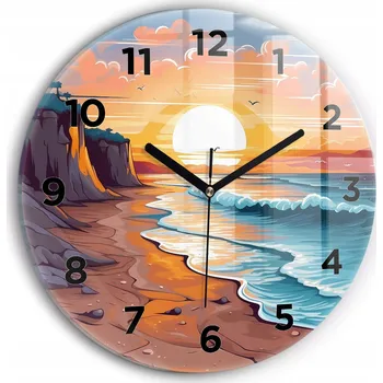 Hodiny Čtvercové Skleněné Nástěnné Hodiny S Potiskem Pohádkový oceán a slunce průměr 30 cm