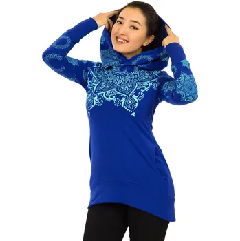 Dámská mikina Himalife Mikina Moana s maxi kapucí - královská modrá s tyrkysovou Velikost: 4XL - Móda pro plnoštíhlé, Oblečení nadměrné velikosti