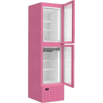 Chladnička / mraznička skleněnými dvířky DUO VDTT - Růžový