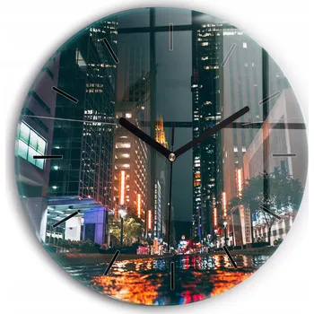 Hodiny Moderní skleněné hodiny s grafikou na zeď Hotel v Houstonu kulatý průměr 30 cm