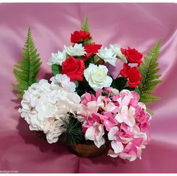 umělá květina Aranžmá růže a hortenzie