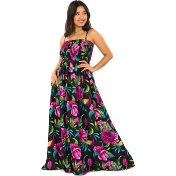 Dámské šaty Himalife Dlouhé šaty s kapsami Nara - černá s fialovou Velikost: L/XL - Móda pro plnoštíhlé, Oblečení nadměrné velikosti