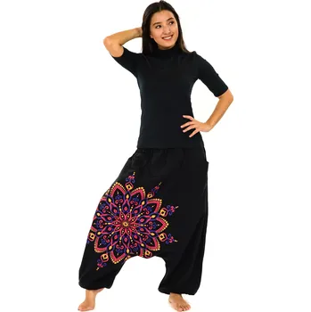 Dámské kalhoty Himalife Harémové kalhoty Rania - černá s růžovou Velikost: XXL/3XL - Móda pro plnoštíhlé, Oblečení nadměrné velikosti