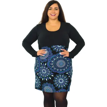 Dámské šaty Himalife Šaty s dlouhým rukávem Kaika - černá s fialovou Velikost: XXL - Móda pro plnoštíhlé, Oblečení nadměrné velikosti