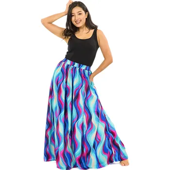 Dámská sukně Himalife Maxi sukně s kapsami Vlny - tyrkysová s růžovou Velikost: S/M