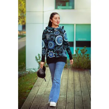 Dámská mikina Himalife Mikina Karina s maxi kapucí - černá s modrou Velikost: 4XL - Móda pro plnoštíhlé, Oblečení nadměrné velikosti