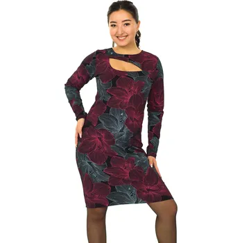 Dámské šaty Himalife Šaty s dlouhým rukávem Lily - černá s červenou Velikost: 4XL - Móda pro plnoštíhlé, Oblečení nadměrné velikosti