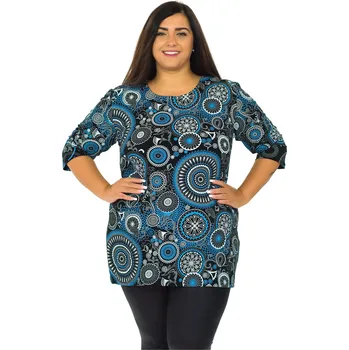 Dámské šaty Himalife Tunika s 3/4 rukávem Paila - černá s modrou Velikost: XXL - Móda pro plnoštíhlé, Oblečení nadměrné velikosti