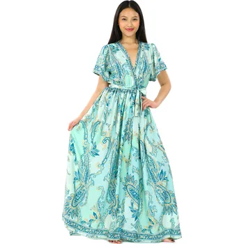 Dámské šaty Himalife Dlouhé zavinovací šaty Paisley - tyrkysová s modrou a zlatou Velikost: L/XL - Móda pro plnoštíhlé, Oblečení nadměrné velikosti