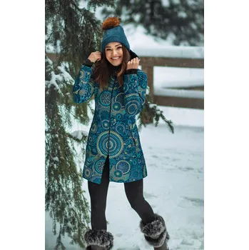 Dámský kabát Himalife Podzimní/zimní kabát Hiva - petrolejová s tyrkysovou Velikost: L