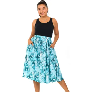 Dámská sukně Himalife Kolová maxi sukně s kapsami Nala - tyrkysová s bílou Velikost: L/XL - Móda pro plnoštíhlé, Oblečení nadměrné velikosti