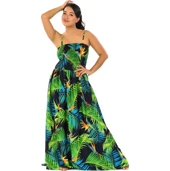 Dámské šaty Himalife Dlouhé šaty s kapsami Strelície - černá se zelenou Velikost: XXL/3XL - Móda pro plnoštíhlé, Oblečení nadměrné velikosti