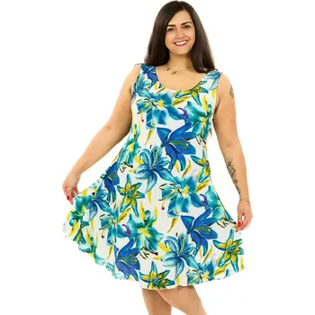 Dámské šaty Himalife Šaty s kapsami Ava Lilie - bílá s tyrkysovou Velikost: XL - Móda pro plnoštíhlé, Oblečení nadměrné velikosti