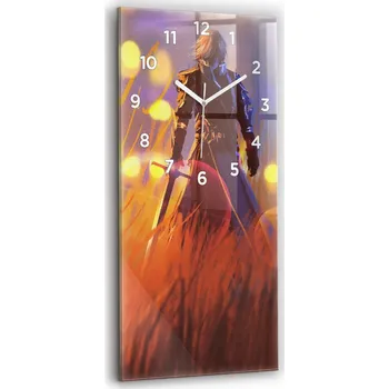 Hodiny Vertikální skleněné nástěnné hodiny do kanceláře se vzorem rytíře s mečem 30x60 cm