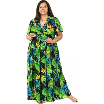 Dámské šaty Himalife Dlouhé zavinovací šaty Strelície - černá se zelenou Velikost: XXL/3XL - Móda pro plnoštíhlé, Oblečení nadměrné velikosti