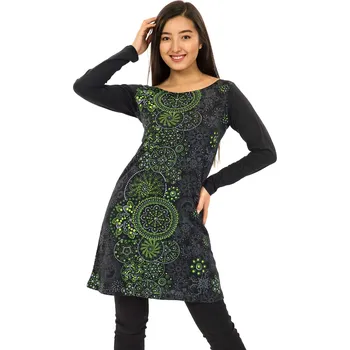 Dámské šaty Himalife Tunika Keola - černá se zelenou Velikost: 4XL - Móda pro plnoštíhlé, Oblečení nadměrné velikosti