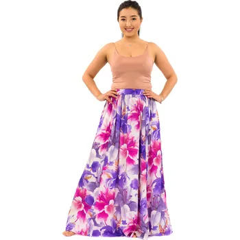 Dámská sukně Himalife Maxi sukně s kapsami Lilie - fialová s růžovou Velikost: XXL/3XL - Móda pro plnoštíhlé, Oblečení nadměrné velikosti