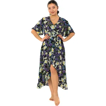 Dámské šaty Himalife Šaty s volány Kopretiny - černá s bílou a fialovou Velikost: 4XL/5XL - Móda pro plnoštíhlé, Oblečení nadměrné velikosti