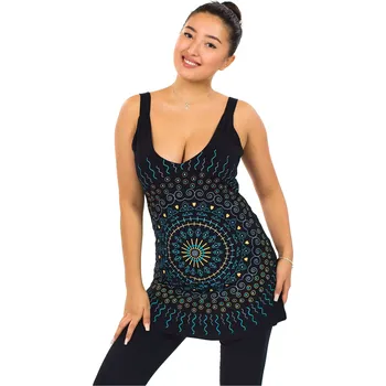 Dámské šaty Himalife Mini šaty Trisha - černá s tyrkysovou a žlutou Velikost: S