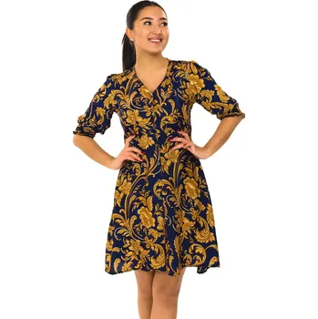 Dámské šaty Himalife Košilové šaty s 3/4 rukávem Royal - tmavě modré se zlatou Velikost: 4XL - Móda pro plnoštíhlé, Oblečení nadměrné velikosti