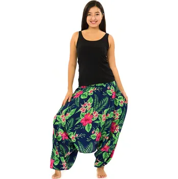 Dámské kalhoty Himalife Kalhoty-šaty-top 3v1 Tiana - tmavě modrá se zelenou Velikost: L/XL - Móda pro plnoštíhlé, Oblečení nadměrné velikosti