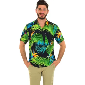 Pánská košile Himalife Pánská košile Strelície - černá se zelenou Velikost: M