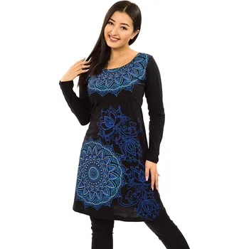 Dámské šaty Himalife Šaty s dlouhým rukávem Taila - černá s modrou Velikost: XXL - Móda pro plnoštíhlé, Oblečení nadměrné velikosti